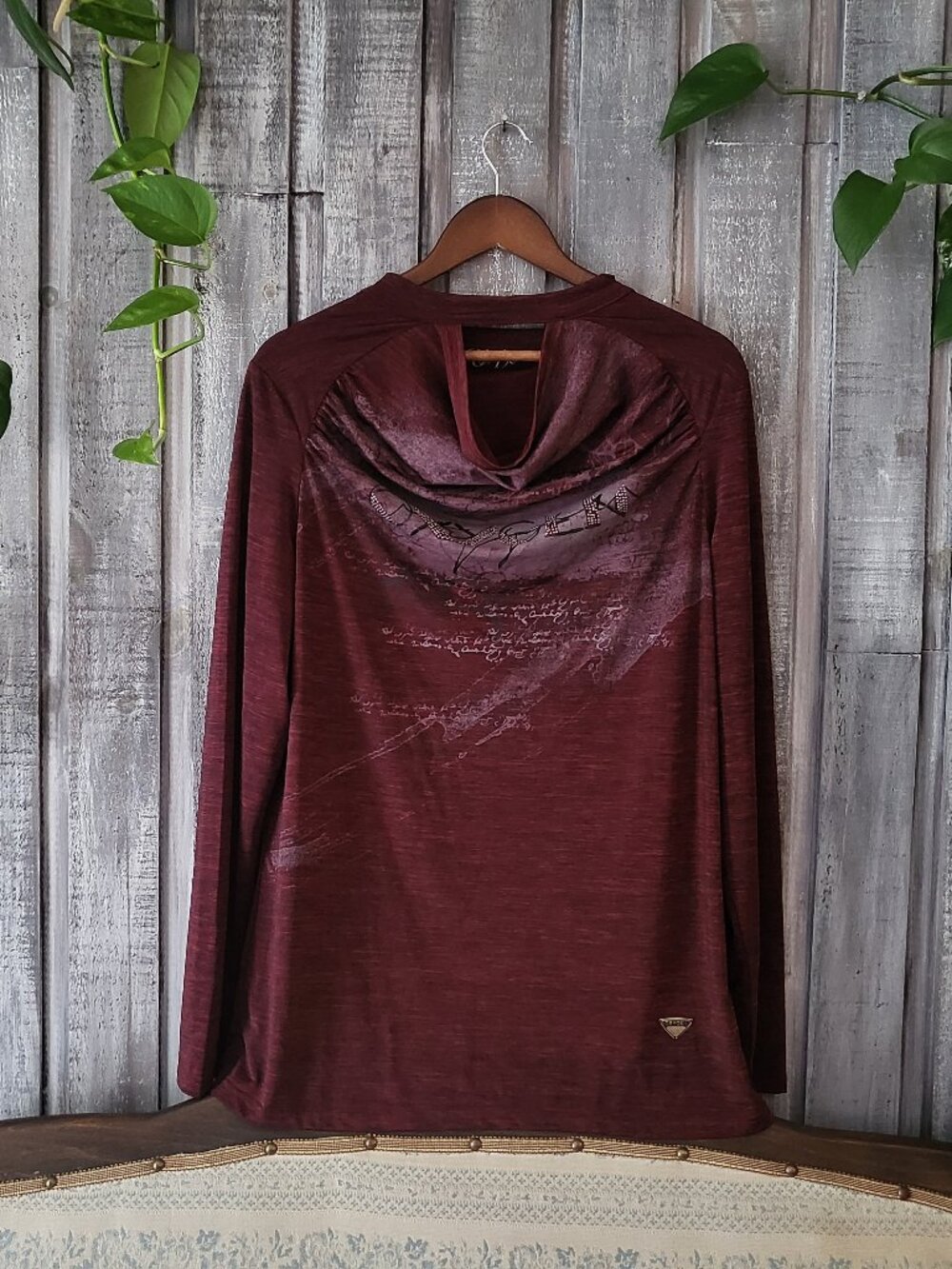 Oxygen Athletic Rhinestone Long Sleeve Cut Out Cowl Neck Top XL